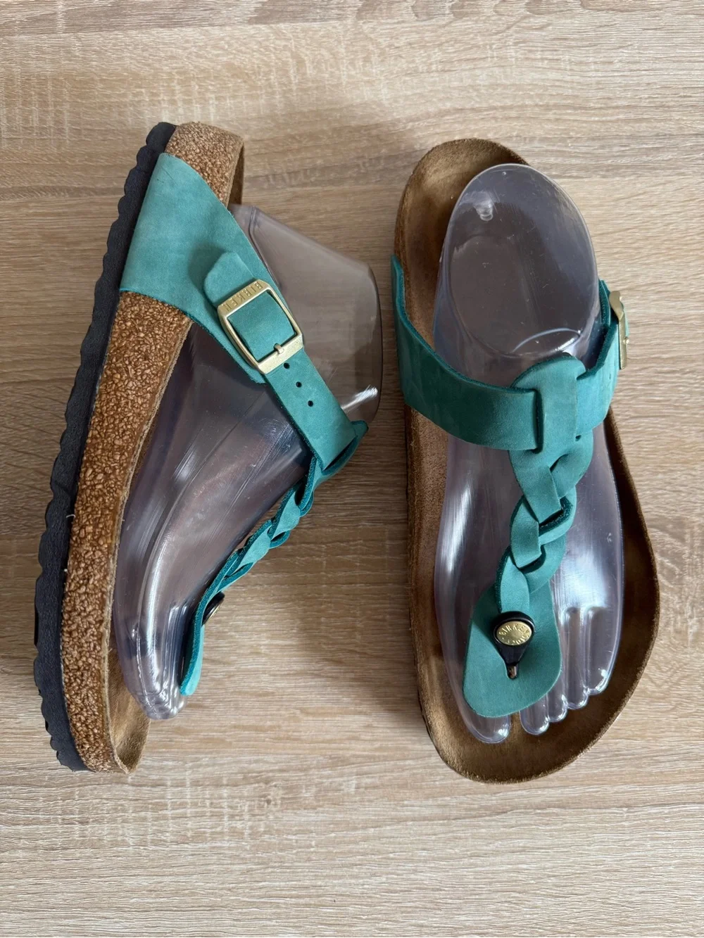 Birkenstock-Gizeh Braided oiled leather sandals in Biscay Bay women’s Sz 40/9